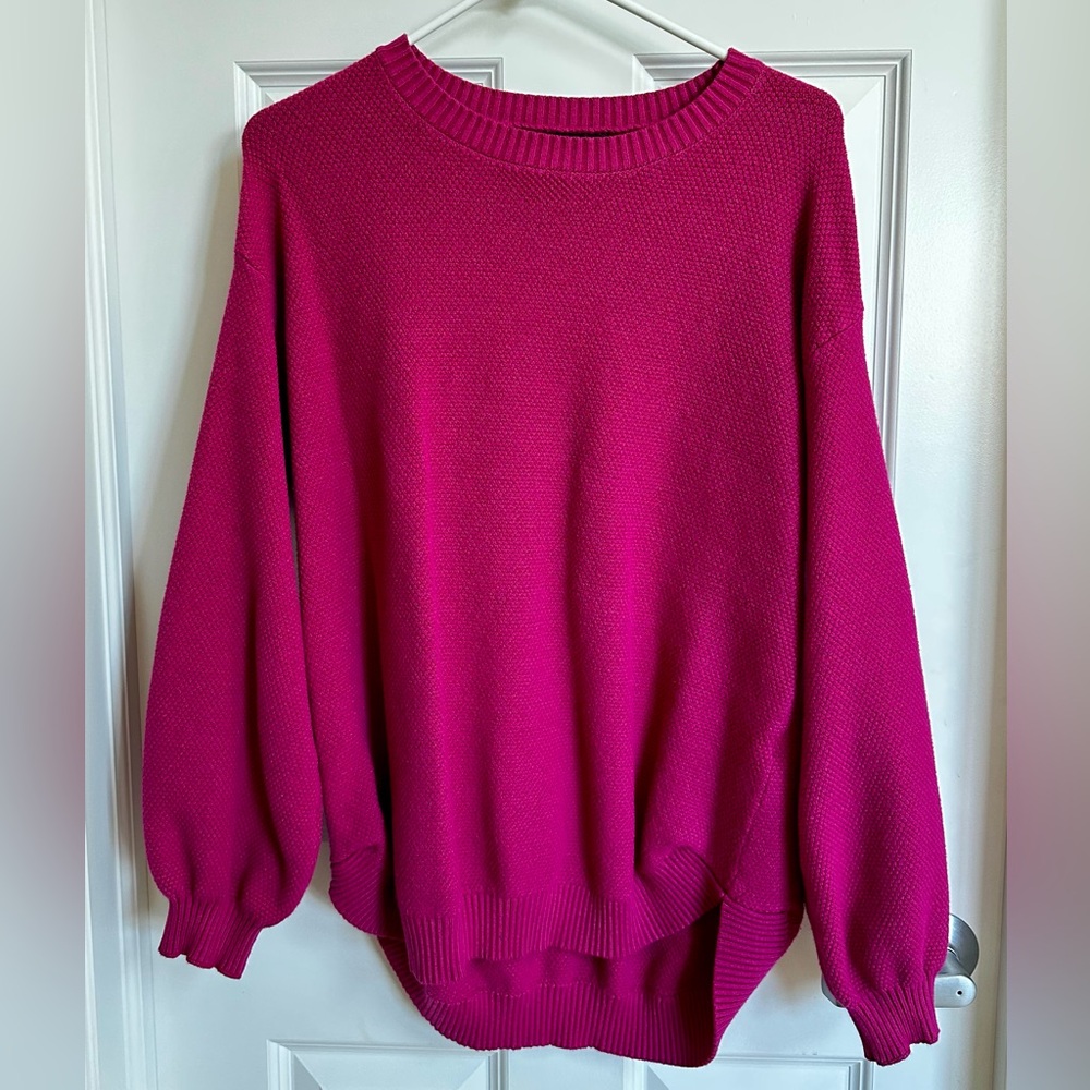 Merokeety Oversized Magenta Crewneck Sweater (XL)